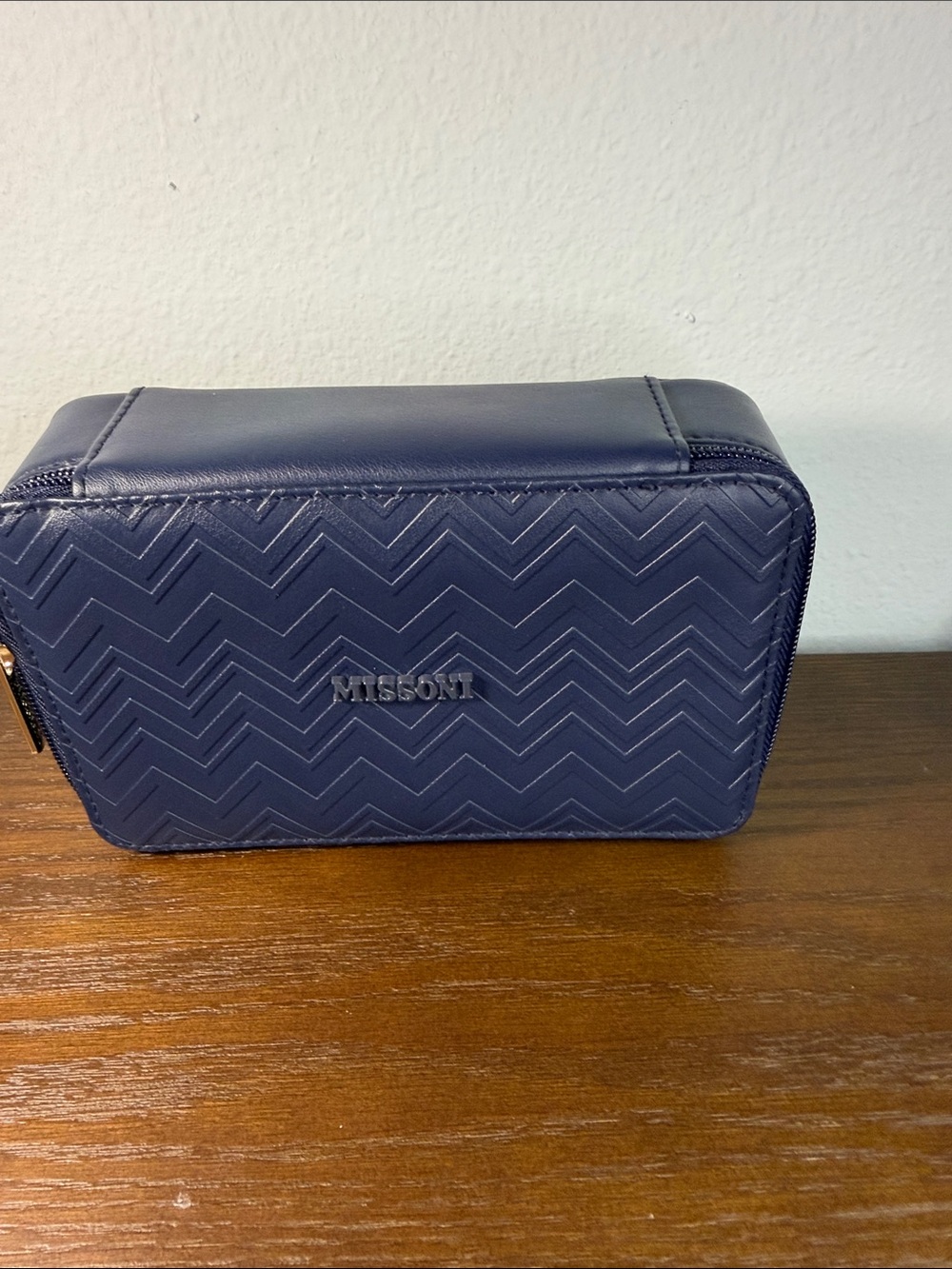 Missoni Navy Chevron Embossed Leather Toiletry Pouch